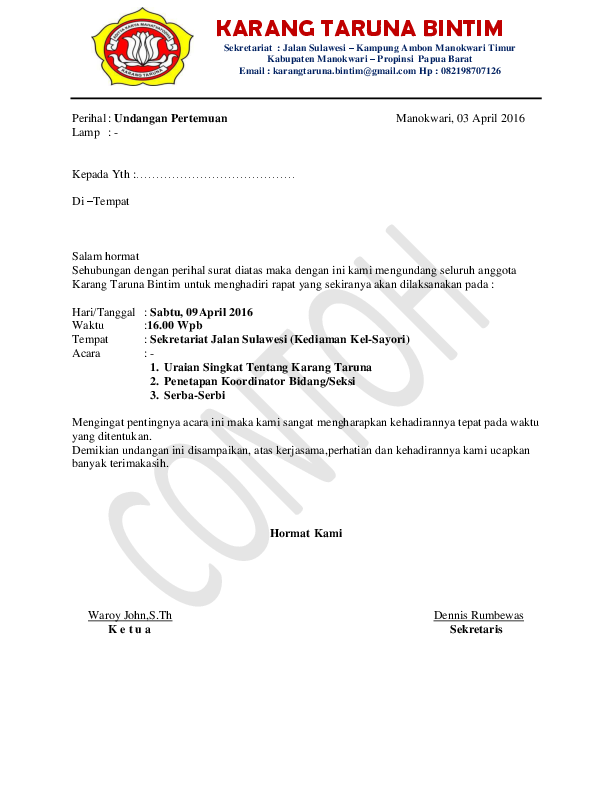 Contoh Surat Tugas Organisasi Karang Taruna Nusagates
