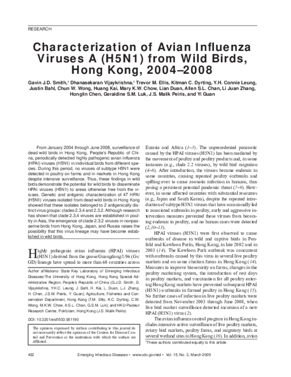 (PDF) Characterization of Avian Influenza Viruses A (H5N1) from Wild ...