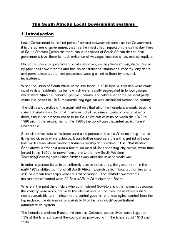 (DOC) The South African Local Government systems