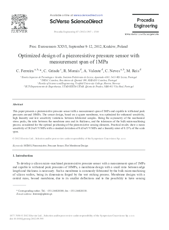 (PDF) Optimized Design of a Piezoresistive Pressure Sensor with ...