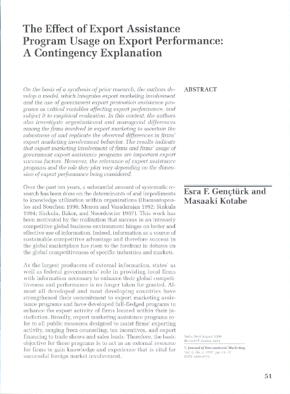 (PDF) The Effect of Export Assistance Program Usage on Export Performance