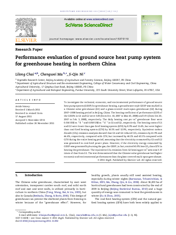 (PDF) Performance evaluation of ground source heat pump system for ...