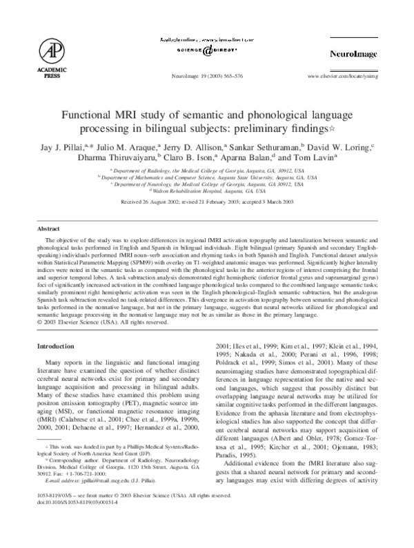 (PDF) Functional MRI study of semantic and phonological language ...