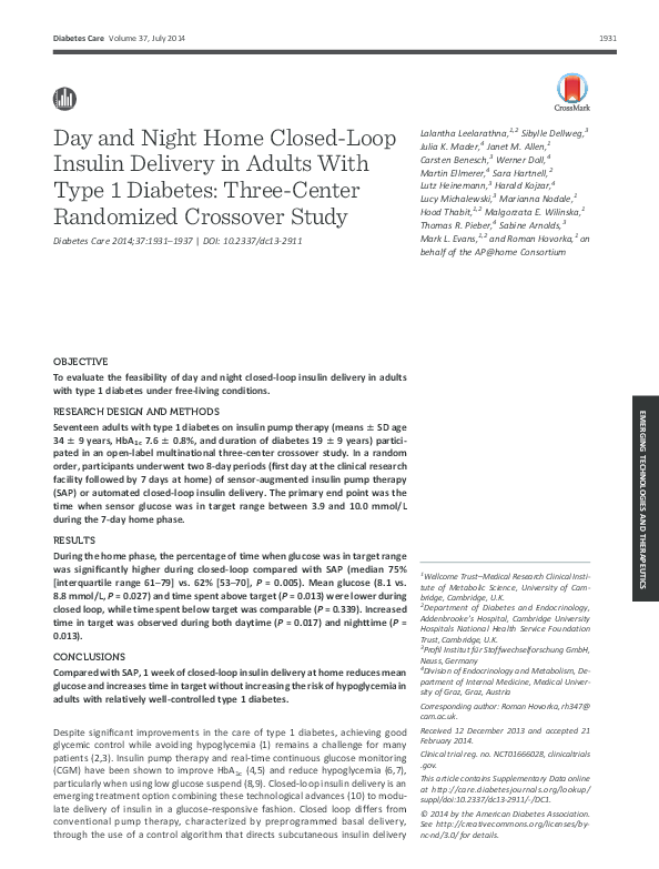 (PDF) Day and night home closed-loop insulin delivery in adults with ...