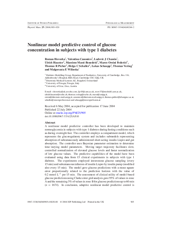 (PDF) Nonlinear model predictive control of glucose concentration in ...