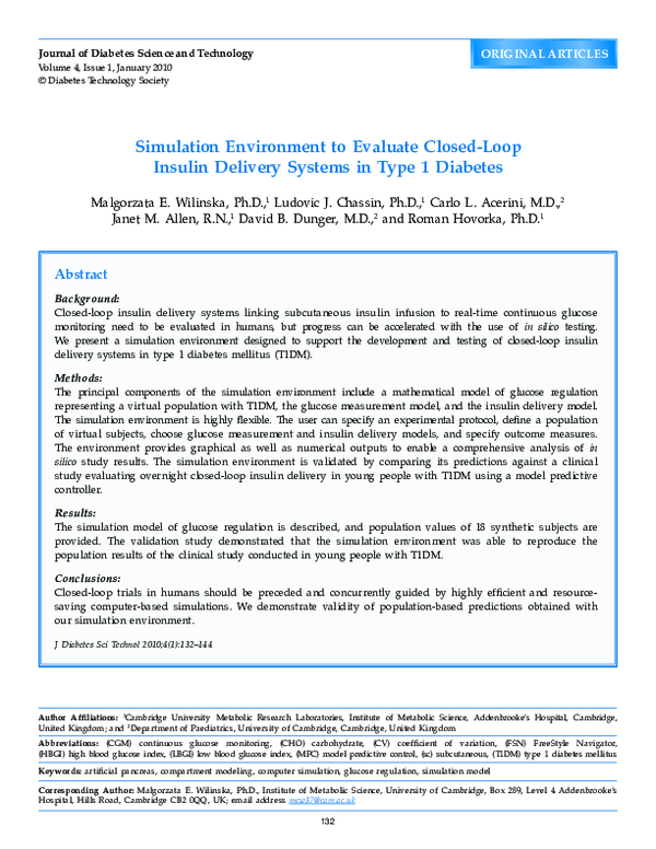 PDF) Simulation Environment to Evaluate Closed-Loop Insulin 