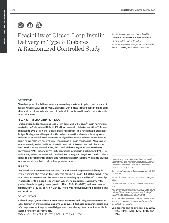 (PDF) Feasibility of Closed-Loop Insulin Delivery in Type 2 Diabetes: A ...