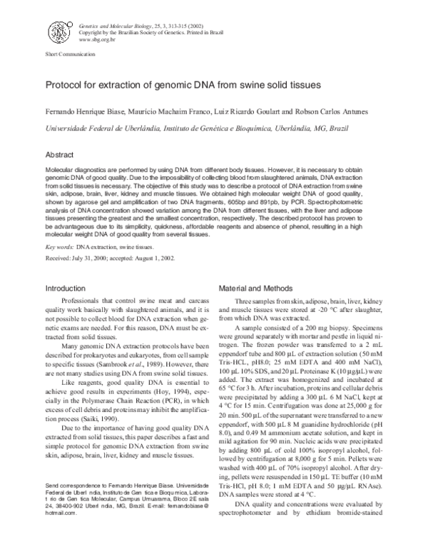 (PDF) Protocol for extraction of genomic DNA from swine solid tissues