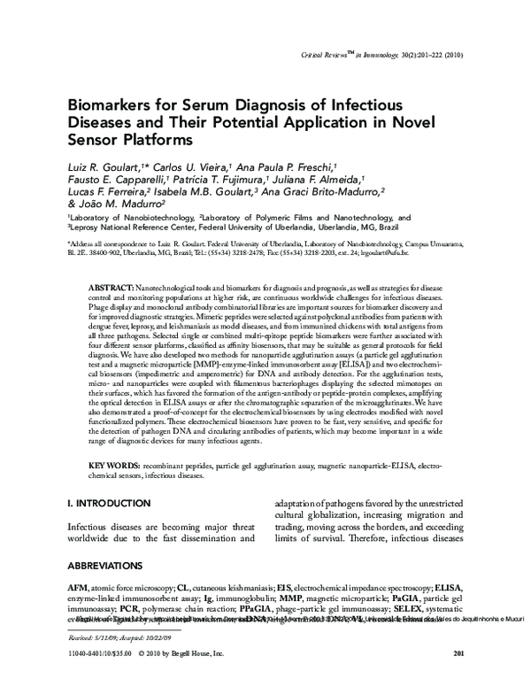 (PDF) Biomarkers for serum diagnosis of infectious diseases and their ...