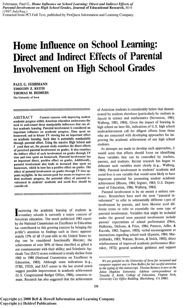 (PDF) Home Influence on School Learning: Direct and Indirect Effects of ...