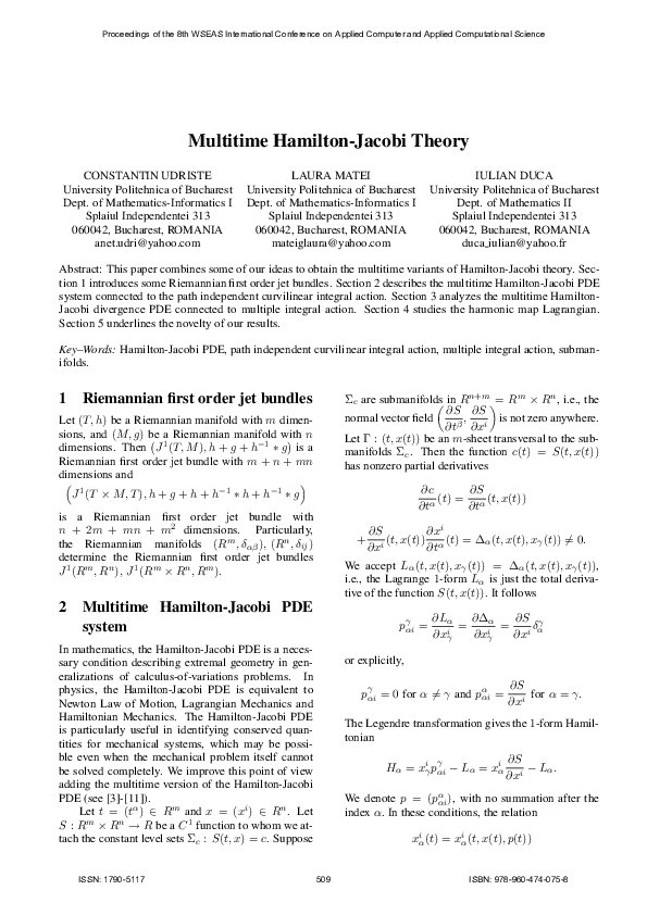(PDF) Multitime Hamilton-Jacobi Theory