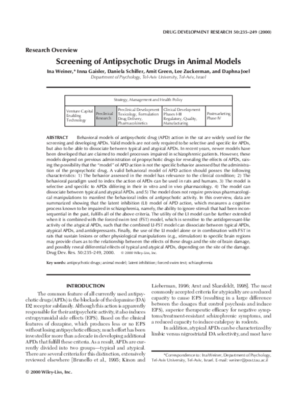 (PDF) Screening of antipsychotic drugs in animal models