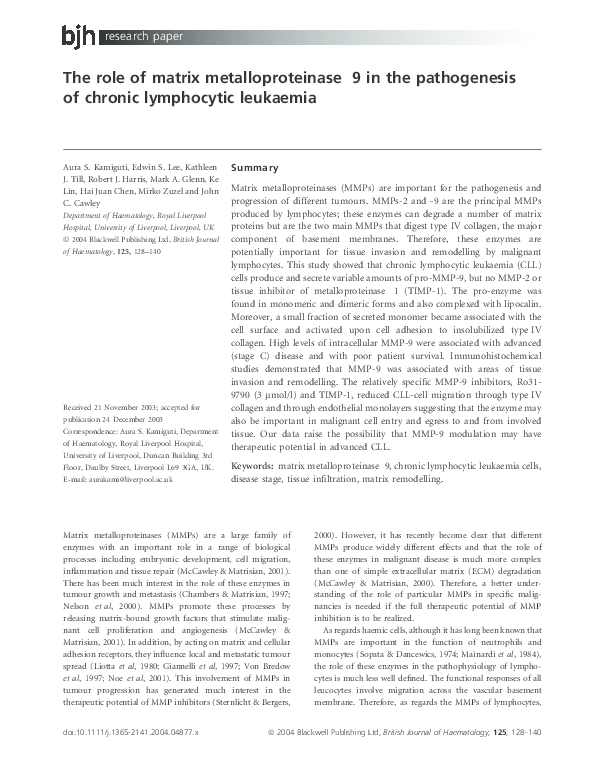 (PDF) The role of matrix metalloproteinase 9 in the pathogenesis of ...