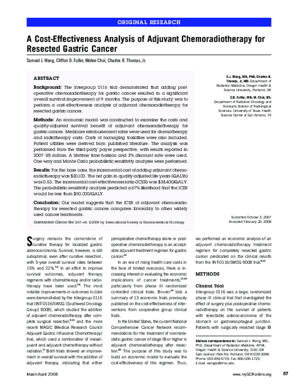 (PDF) A cost-effectiveness analysis of adjuvant chemoradiotherapy for ...