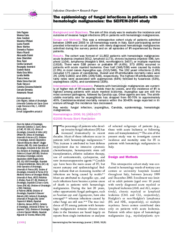 (PDF) The epidemiology of fungal infections in patients with ...
