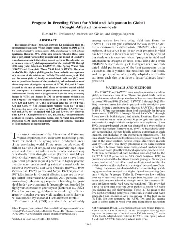 (PDF) Progress in Breeding Wheat for Yield and Adaptation in Global ...