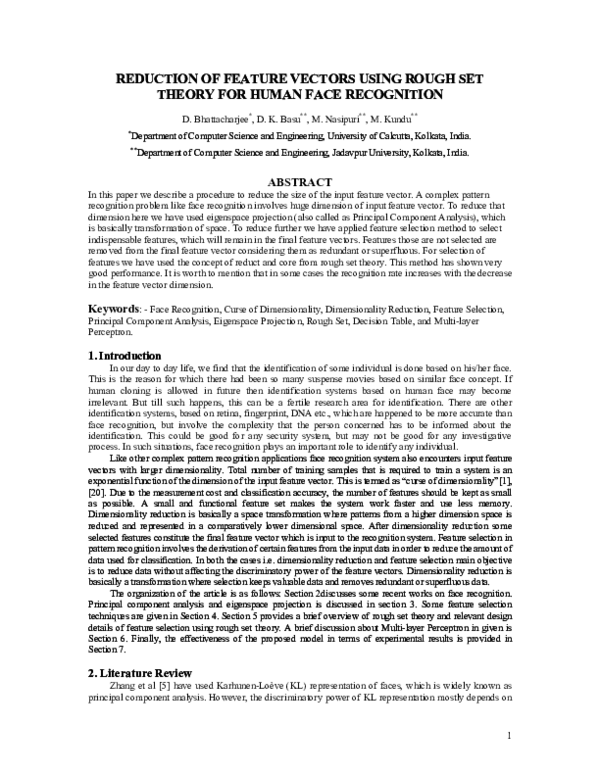 (PDF) Reduction of Feature Vectors Using Rough Set Theory for Human ...