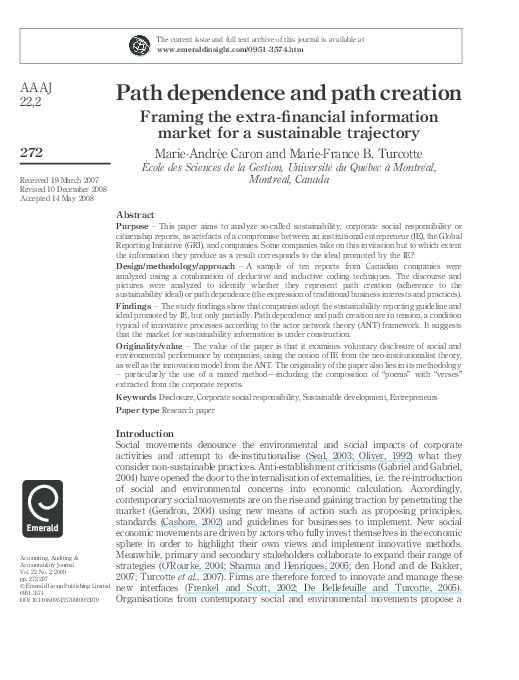 (PDF) Path dependence and path creation: Framing the extra-financial ...