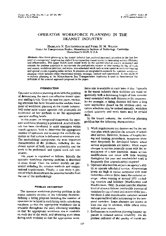 (PDF) Operator workforce planning in the transit industry