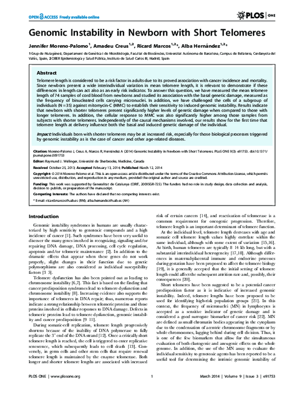(PDF) Genomic Instability in Newborn with Short Telomeres