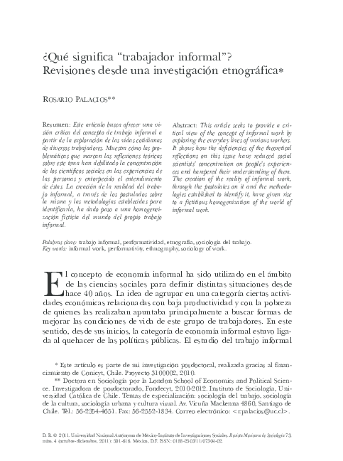 (PDF) ¿Qué significa “trabajador informal”? Revisiones desde una ...