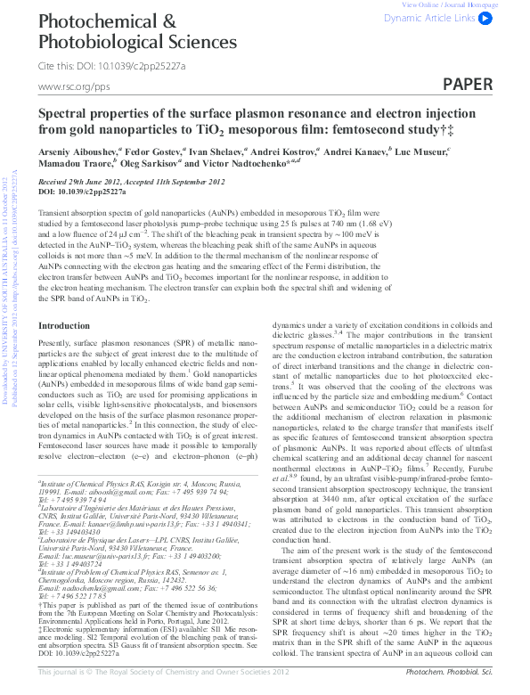 (PDF) Spectral properties of the surface plasmon resonance and electron ...