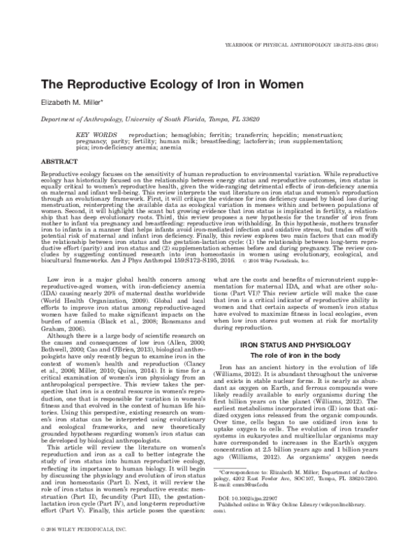 The Reproductive Ecology of Iron in Women