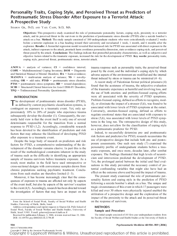 (PDF) Personality Traits, Coping Style, and Perceived Threat as ...