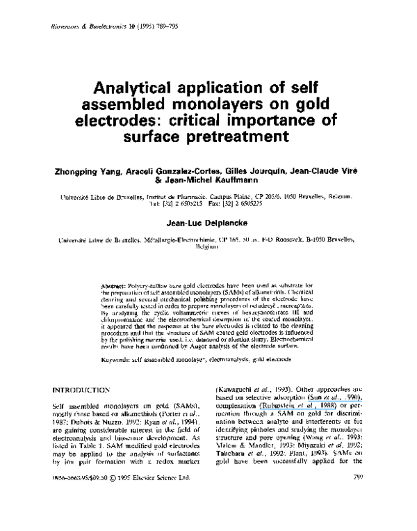 (PDF) Analytical application of self assembled monolayers on gold ...