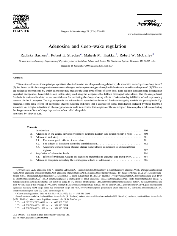 (PDF) Adenosine and sleep–wake regulation