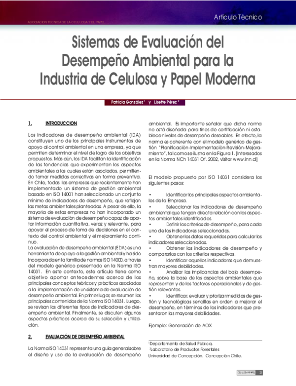 (PDF) Sistemas de Evaluación del Desempeño Ambiental para la Industria de Celulosa y Papel (PDF) Sistemas de Evaluación del Desempeño Ambiental para la Industria de Celulosa y Papel