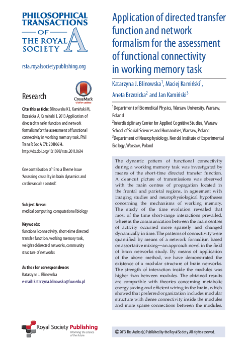 (PDF) Application of directed transfer function and network formalism ...