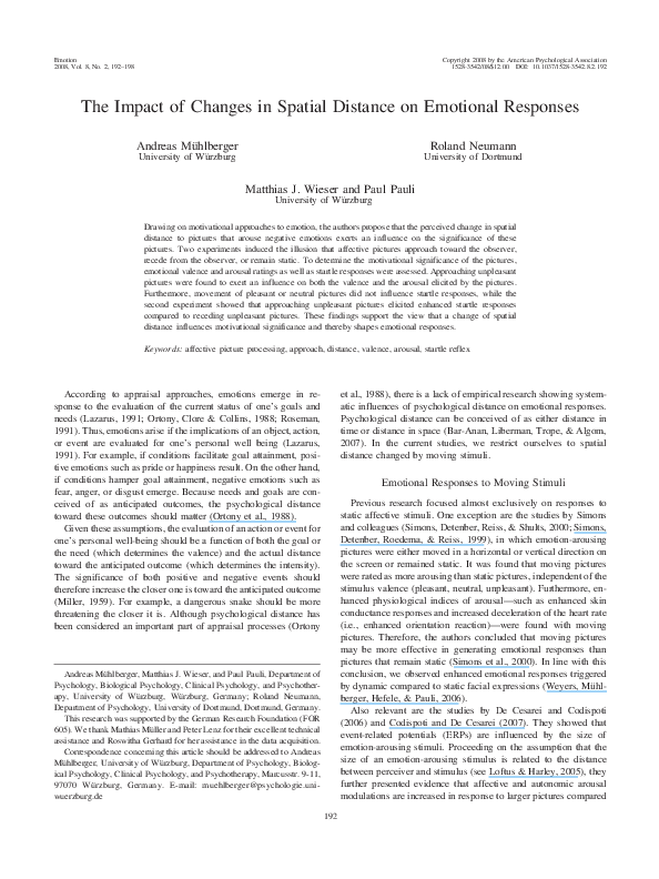(PDF) The impact of changes in spatial distance on emotional responses