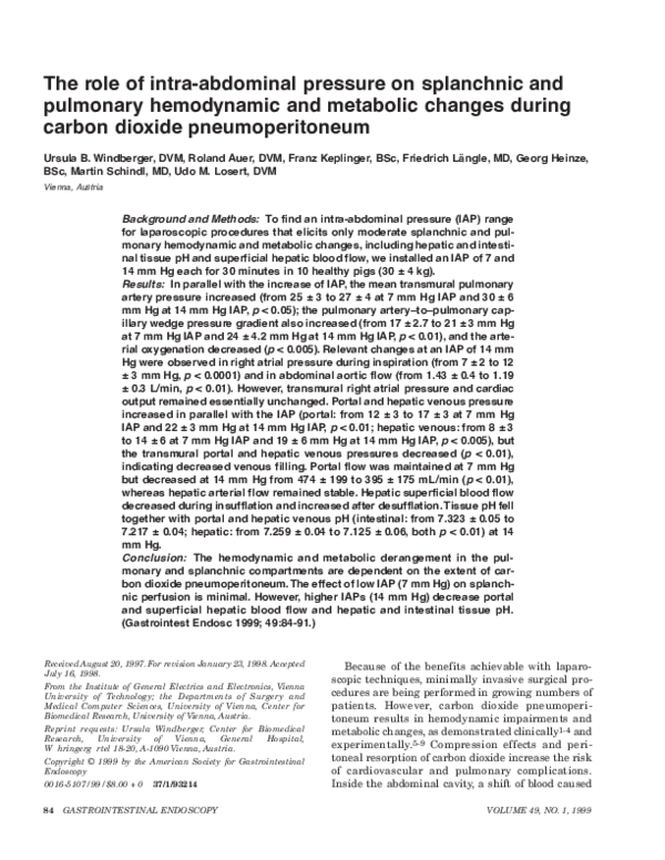 (PDF) The role of intraabdominal pressure on splanchnic and pulmonary hemodynamic and metabolic