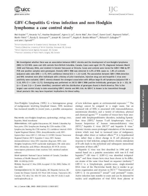 (PDF) GBVC/hepatitis G virus infection and nonHodgkin lymphoma a