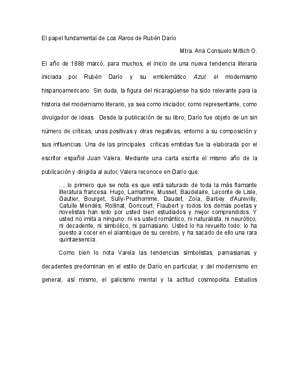 (DOC) El papel fundamental de Los raros de Rubén Darío