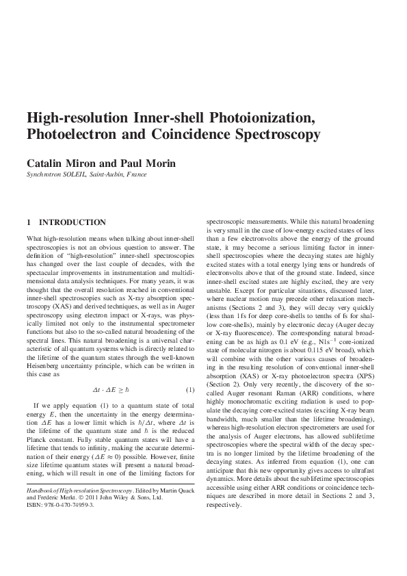 (PDF) High-resolution Inner-shell Photoionization, Photoelectron and ...