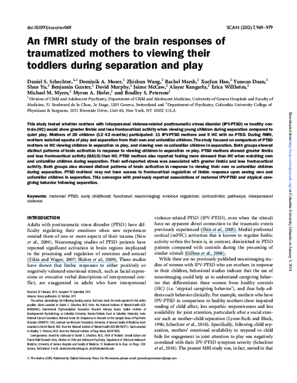 (PDF) An fMRI study of the brain responses of traumatized mothers to ...
