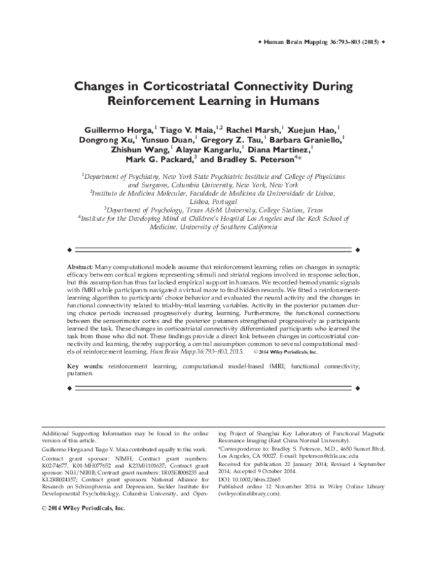 (PDF) Changes in corticostriatal connectivity during reinforcement ...