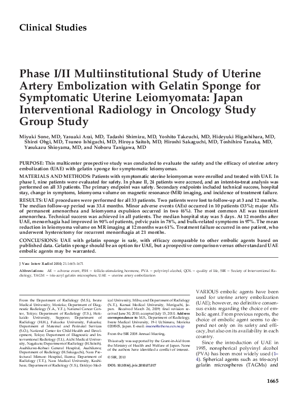 (PDF) Phase I/II Multiinstitutional Study of Uterine Artery