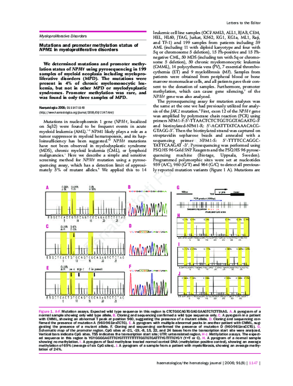 (PDF) Mutations and promoter methylation status of NPM1 in ...