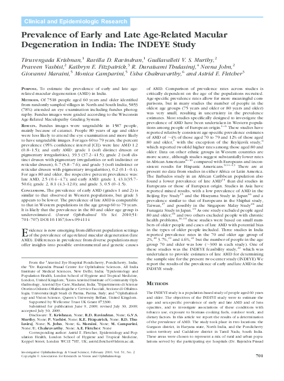 (PDF) Prevalence of Early and Late Age-Related Macular Degeneration in ...