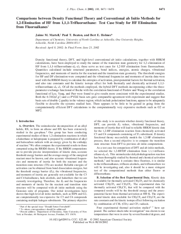 (PDF) Comparisons between Density Functional Theory and Conventional ab ...