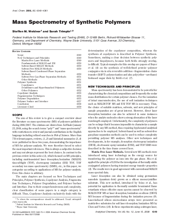 (PDF) Mass Spectrometry of Synthetic Polymers Charles McEwen