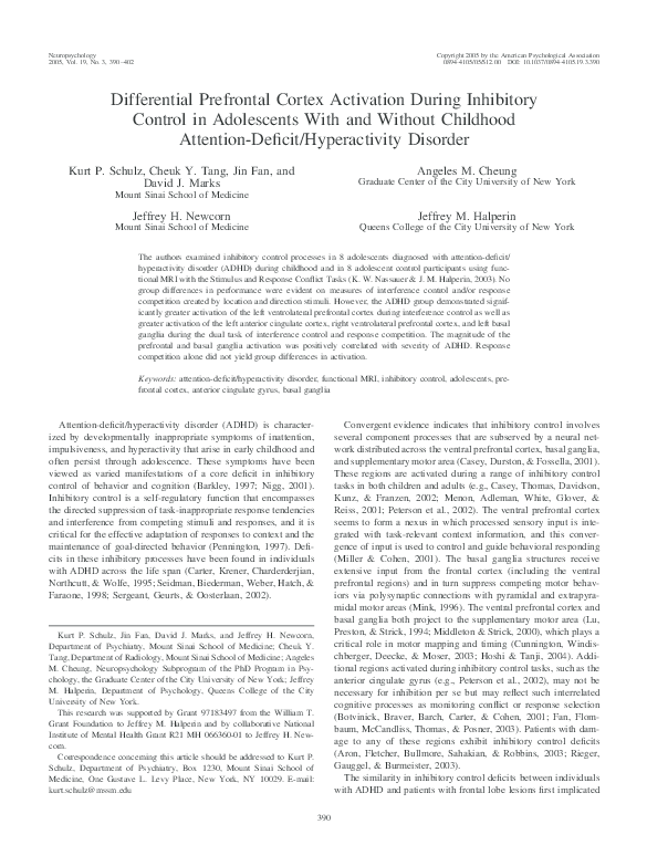 (PDF) Differential Prefrontal Cortex Activation During Inhibitory ...