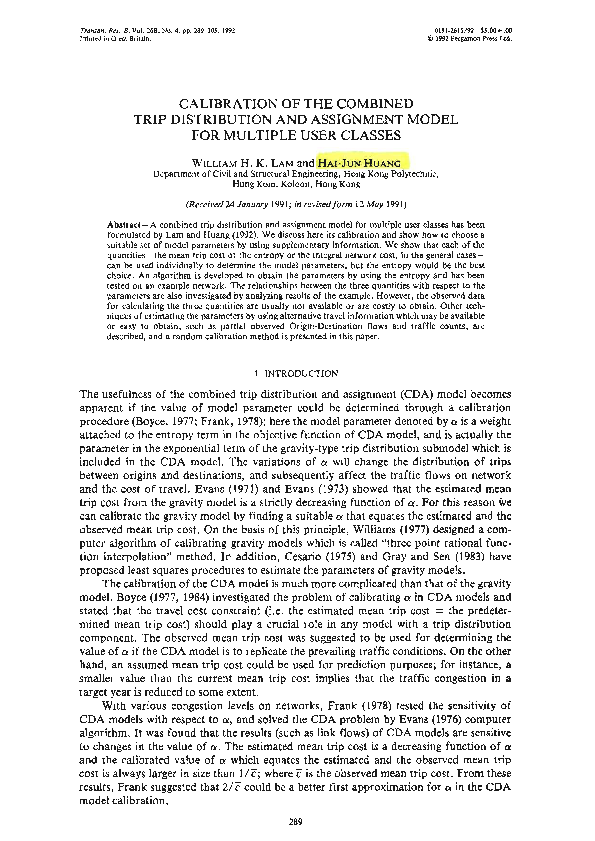 (PDF) Calibration of the combined trip distribution and assignment ...
