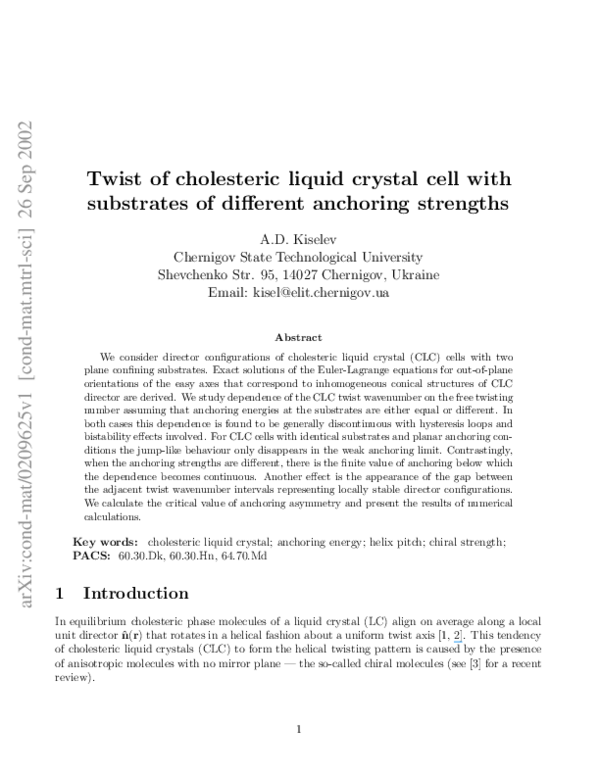 (PDF) Twist of cholesteric liquid crystal cell with substrates of ...