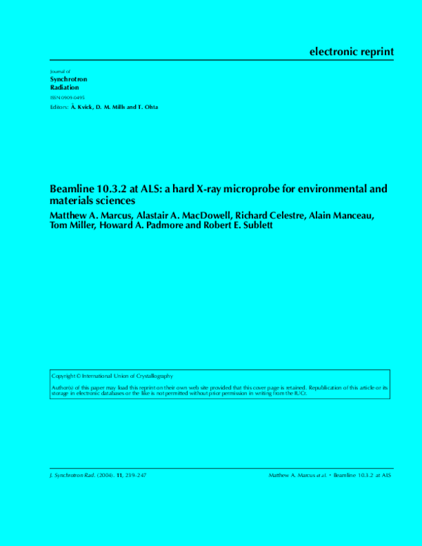 (PDF) Beamline 10.3.2 at ALS: a hard X-ray microprobe for environmental ...