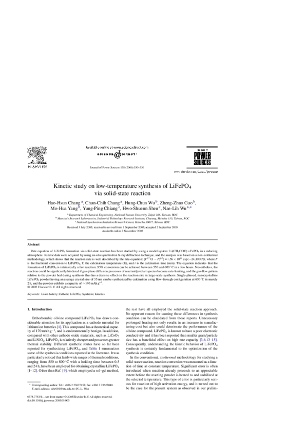 (PDF) Kinetic study on low-temperature synthesis of LiFePO4 via solid ...