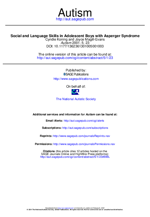 PDF) Social and Language Skills in Adolescent Boys with Asperger
